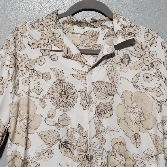 ABERCROMBIE & FITCH Button Down Shirt Mens Large Beige Floral Coastal Tropical - Picture 3 of 7